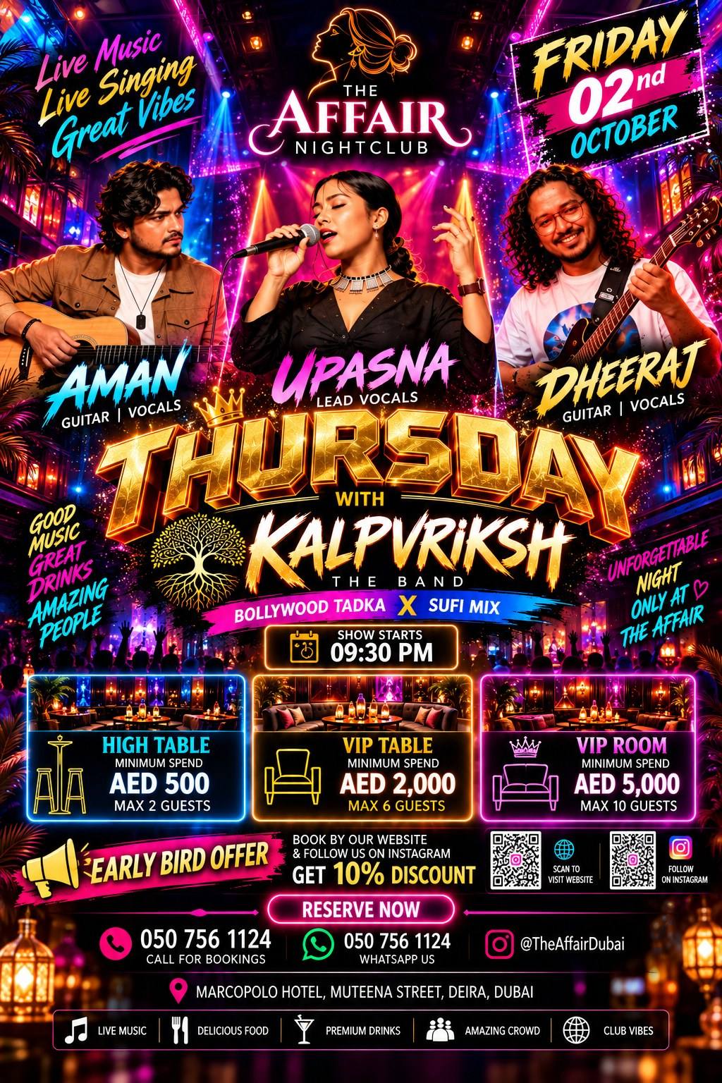 Thursday with Kalpvriksh promo flyer — Live band · Bollywood Tadka x Sufi Mix · Show 9:30 PM