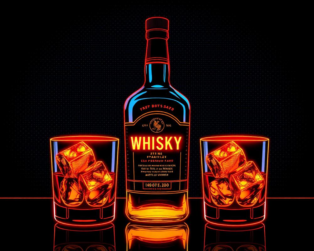 Whisky Bottle + Shisha in pop-art neon styling