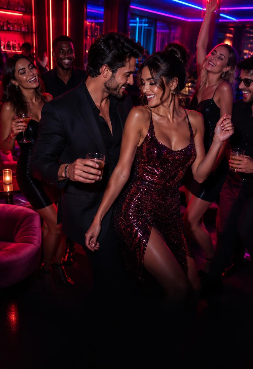 His & Her Affair promo flyer — Belly dance · Live DJ · Pool table · Best offers