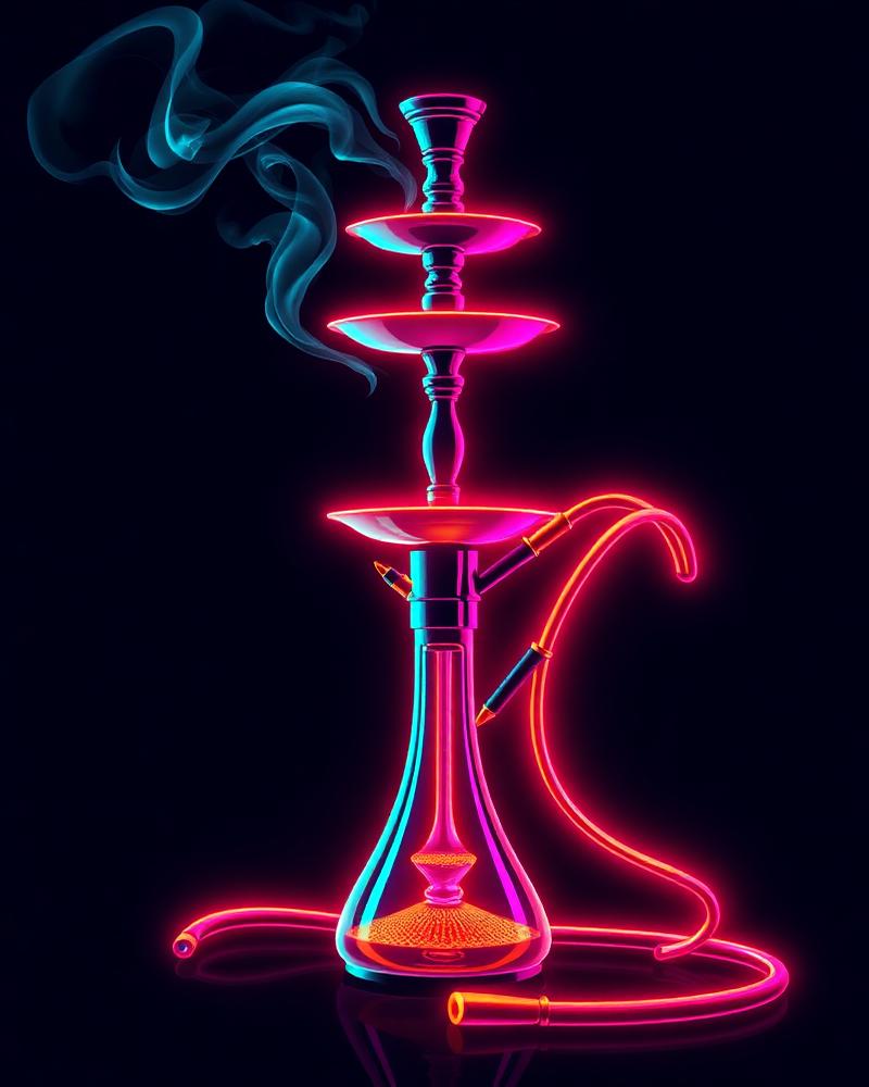 Regular Shisha setup glowing in neon smoke
