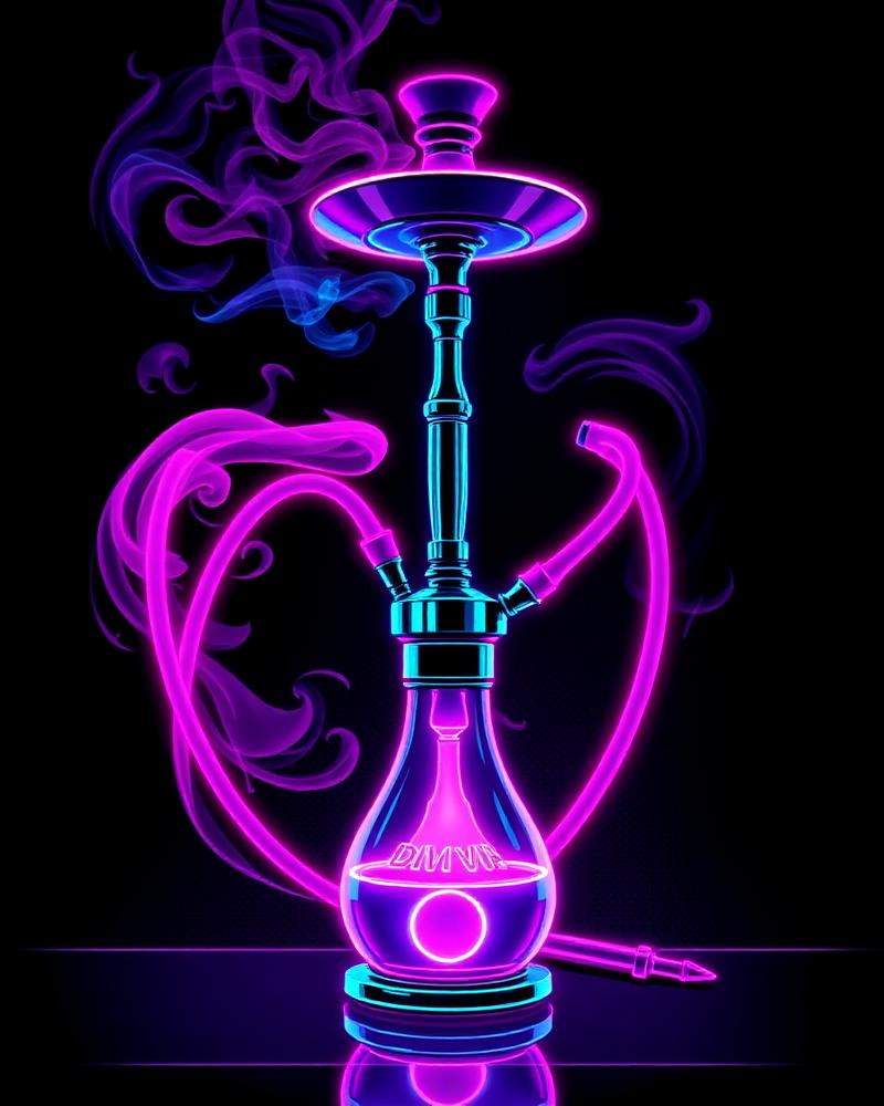 VIP Shisha setup glowing in neon smoke
